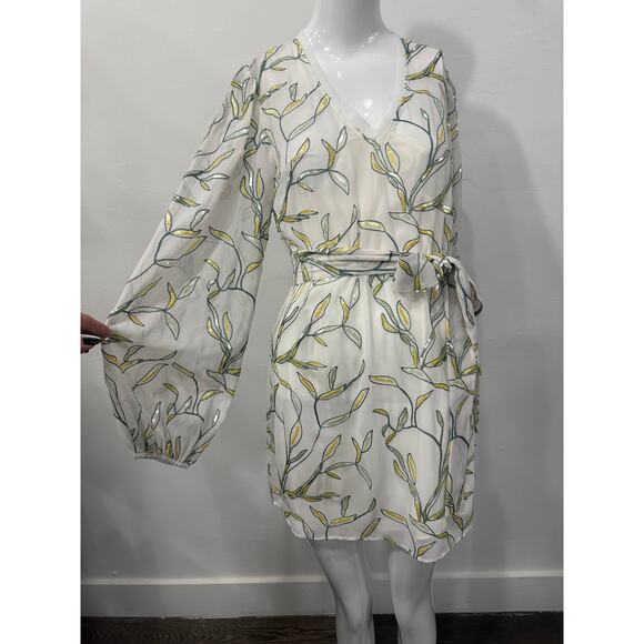 NWT Alexis Embellished Leaf V-Neck Long Sleeve Mini Dress White Women's Size XS - Picture 4 of 7